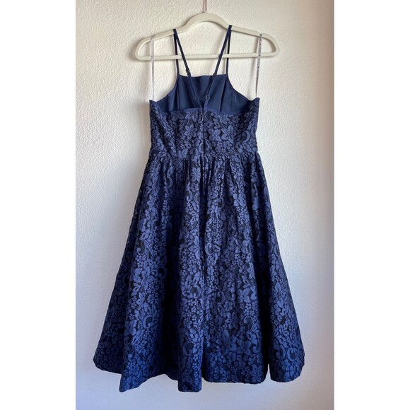 Tracy Reese Retro Floral Lace Midi Strappy Cocktail Frock Dress in Navy - Size 6 - Picture 5 of 11